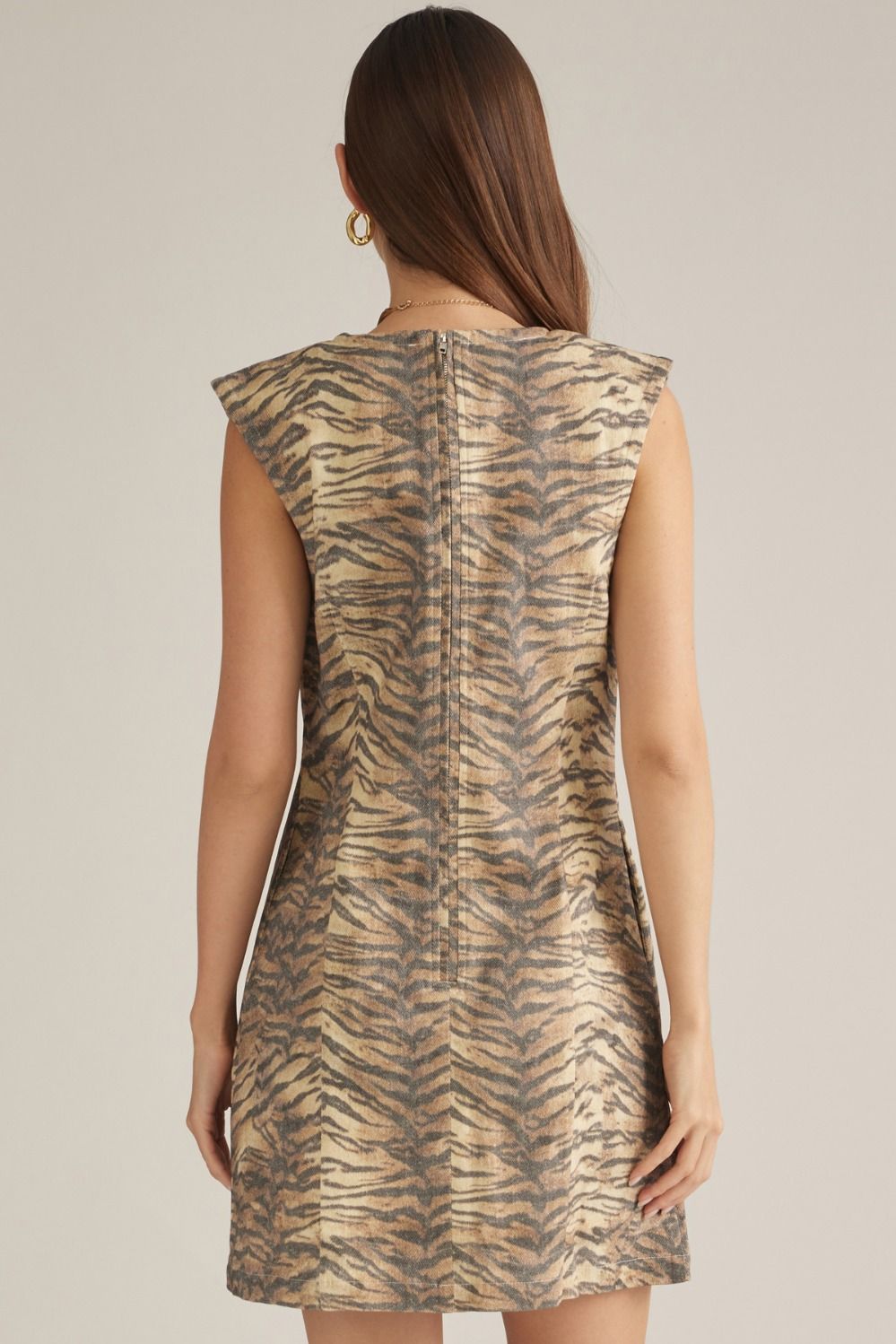 Brown Tiger Print Sleeveless Cotton Mini Dress