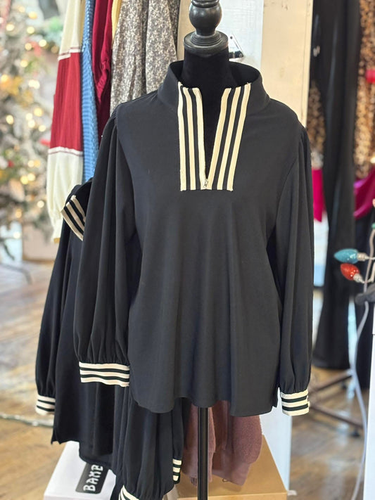 Black/White High Neck Quarter Zip Top