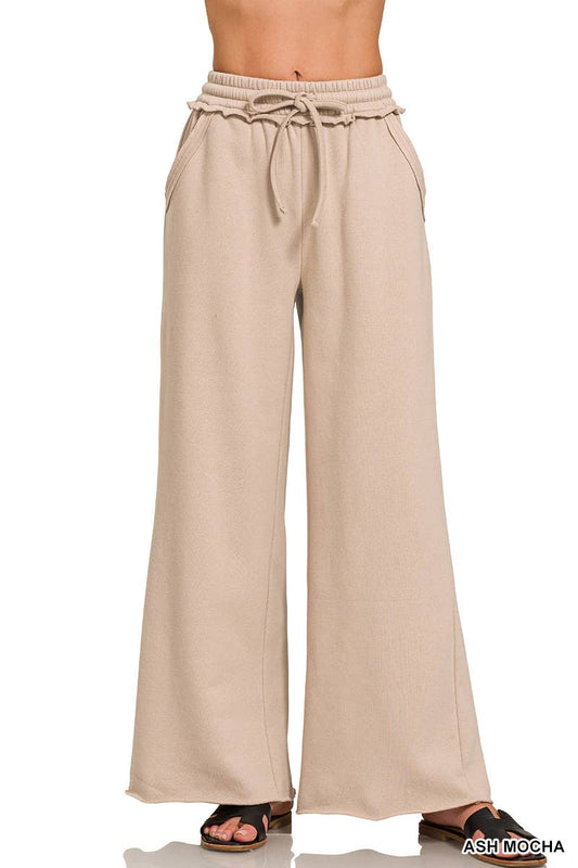 Ash Mocha Fleece Exposed Seam Wide Leg Sweatpants