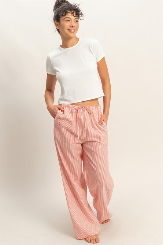 Red Stripe Cotton Wide Leg Pants