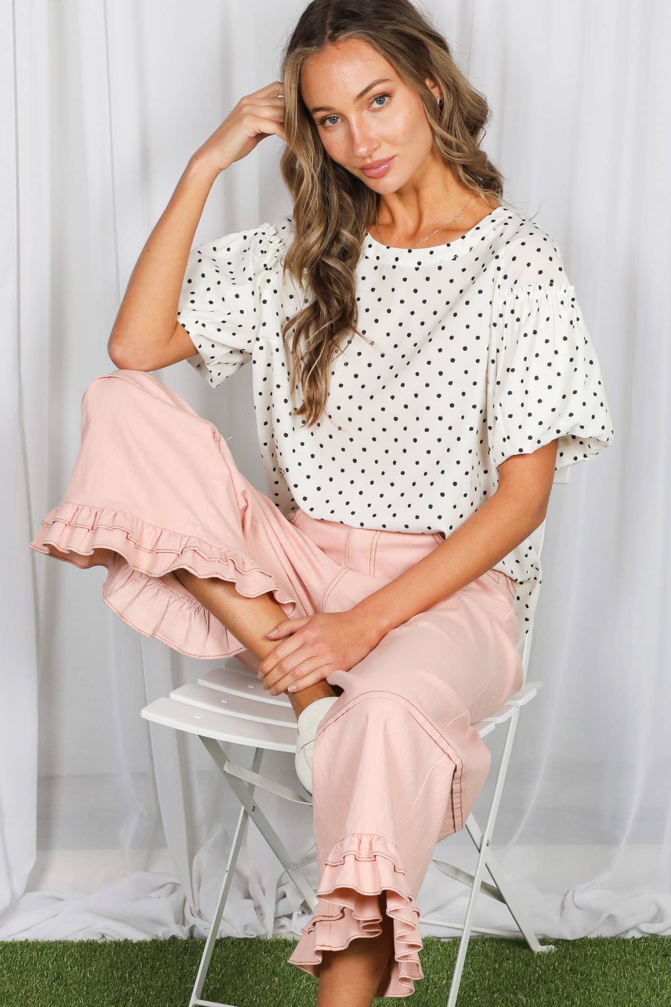 Polka Dot Puff Sleeve Blouse