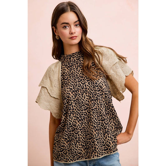 Leopard Eyelet Ruffle Sleeve