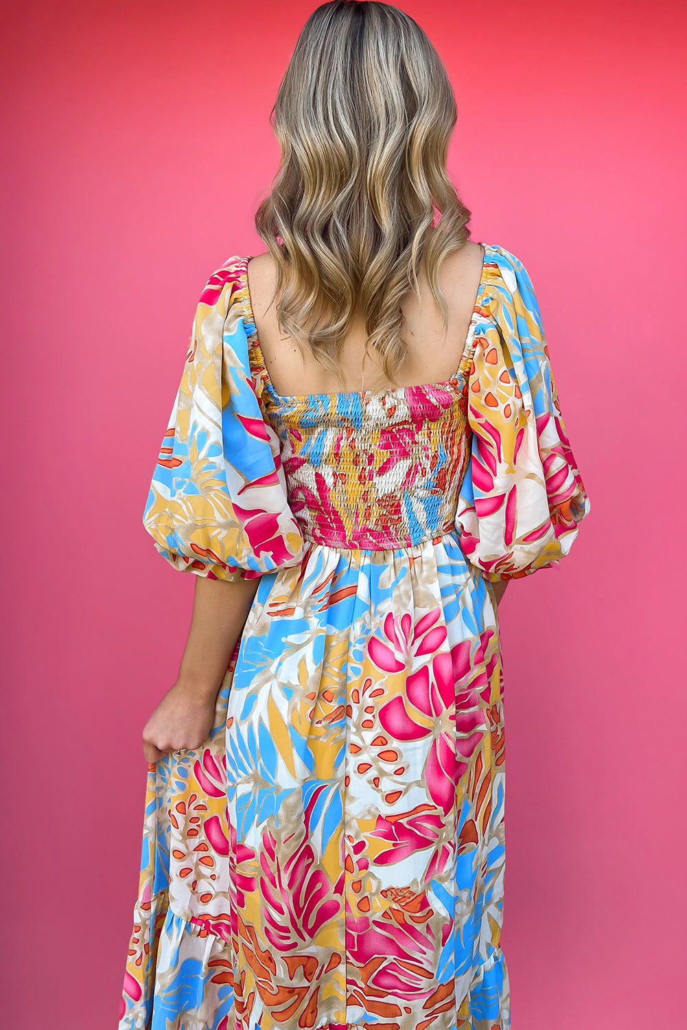 Puff Sleeve Mix Print Maxi Dress