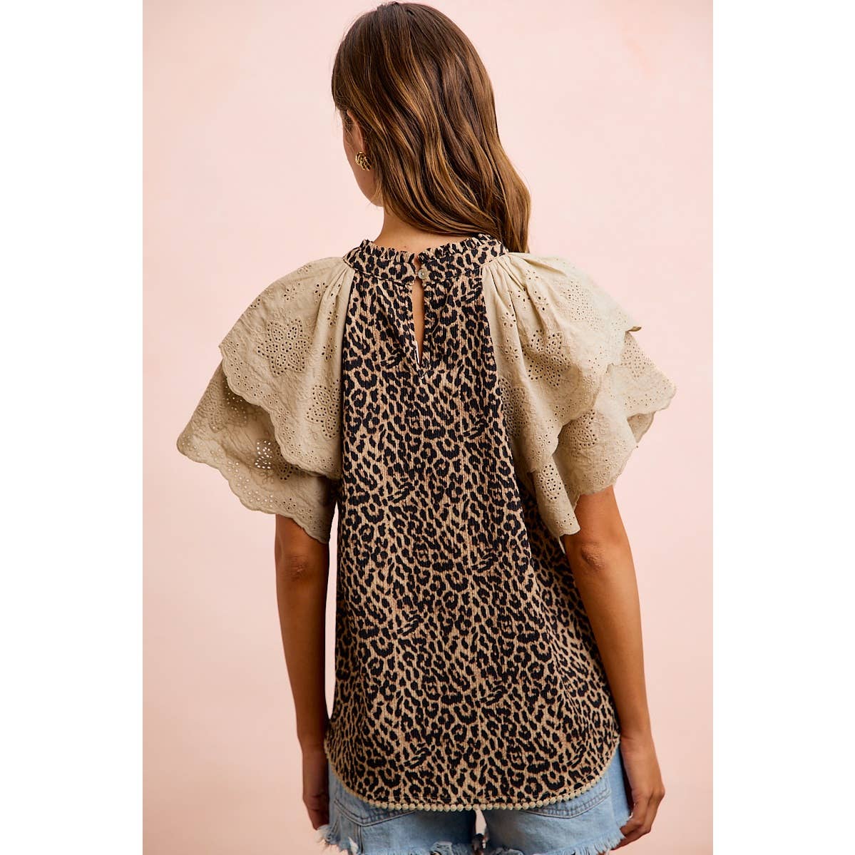 Leopard Eyelet Ruffle Sleeve