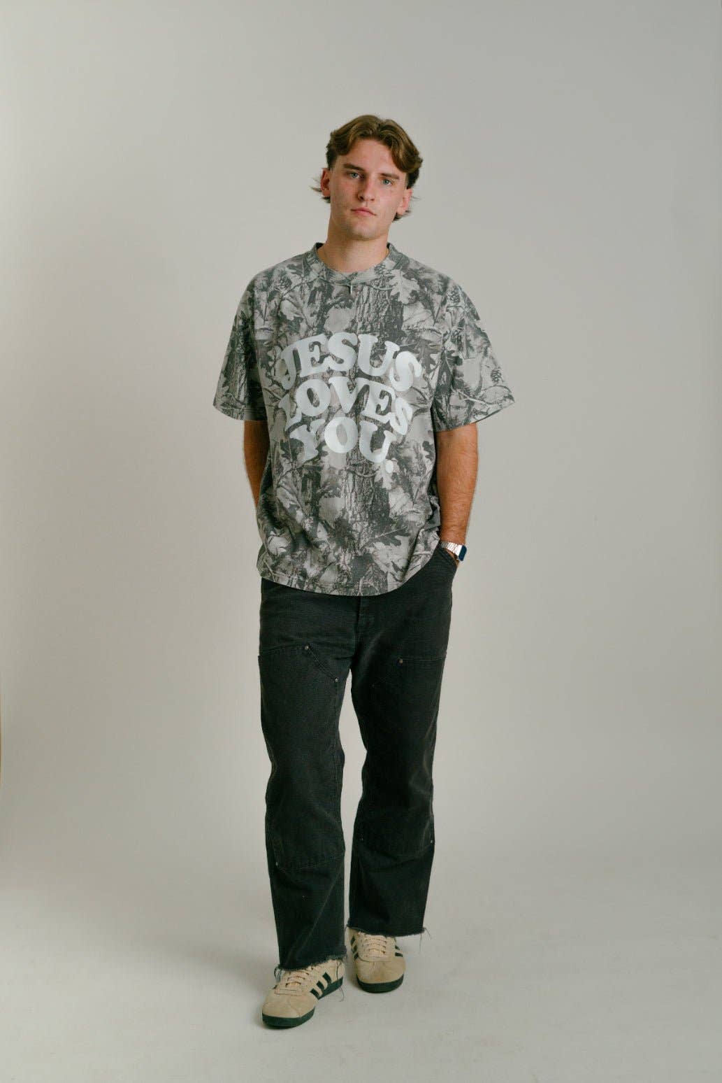 Limited Edition Jesus Loves You Oversized Unisex Midnight Oak Camo Tee
