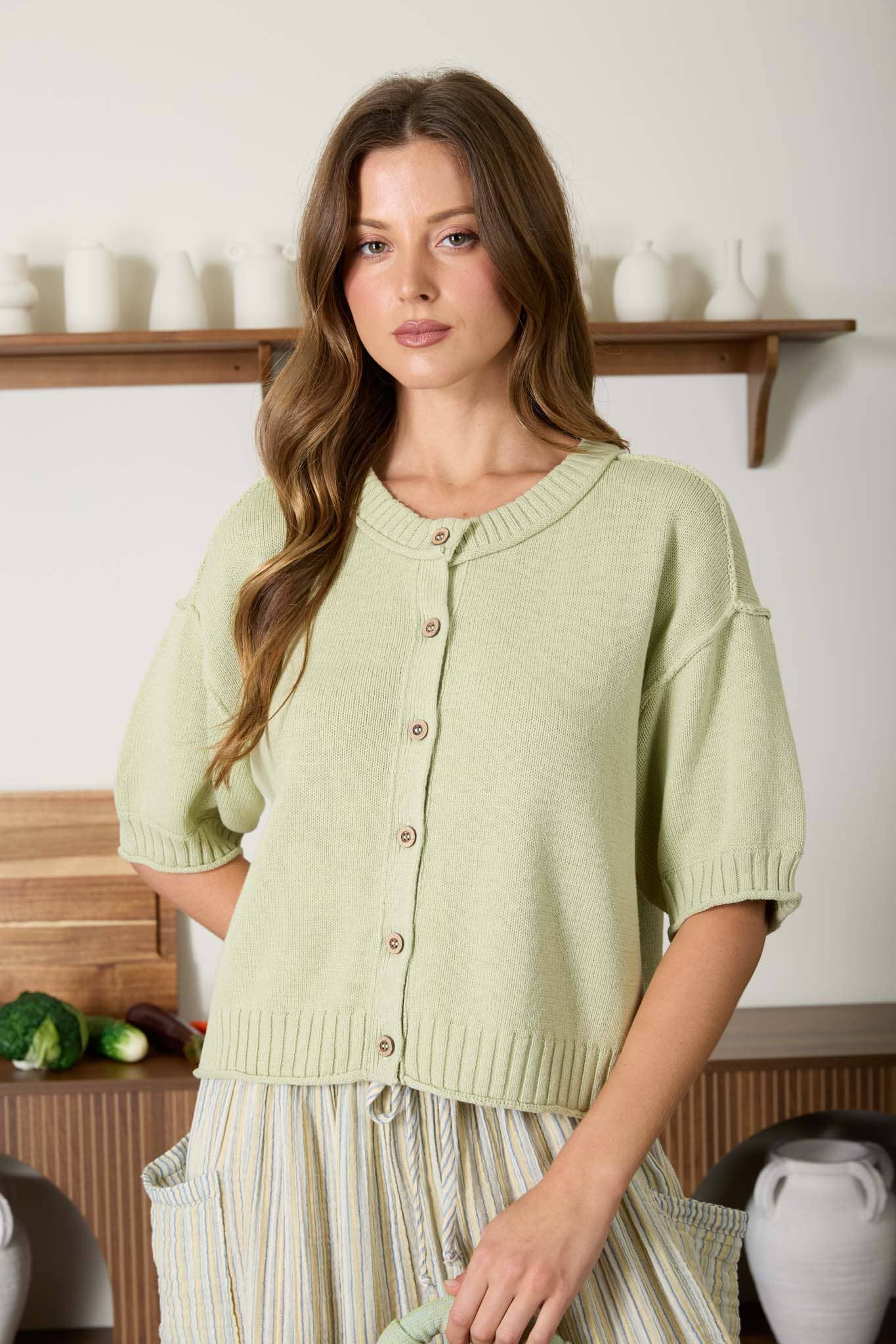 Olive Raw Edge Knit Top