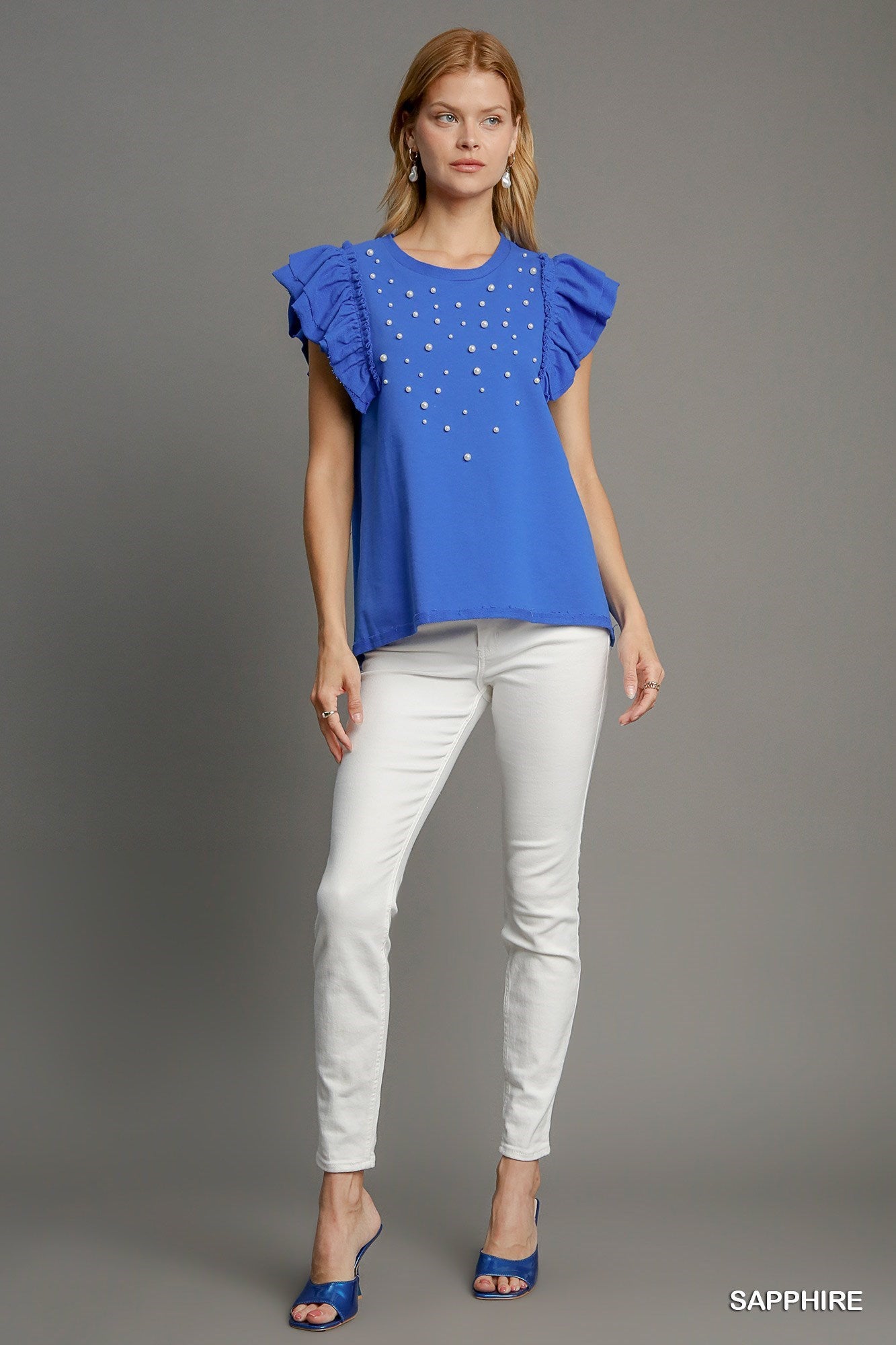 Umgee Sapphire Blue Pearl Detail Top