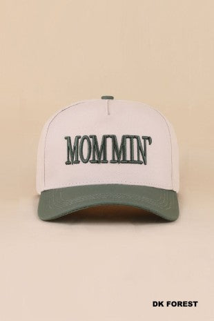 Mommin' Two Tone Canvas Cotton Cap Dark Forrest Green