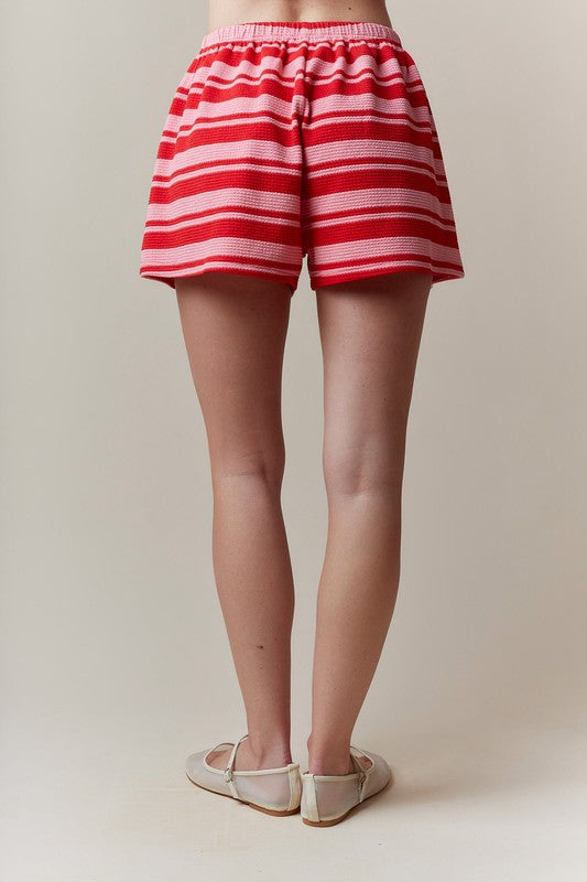 Pink & Red Stripe Textured Short Set