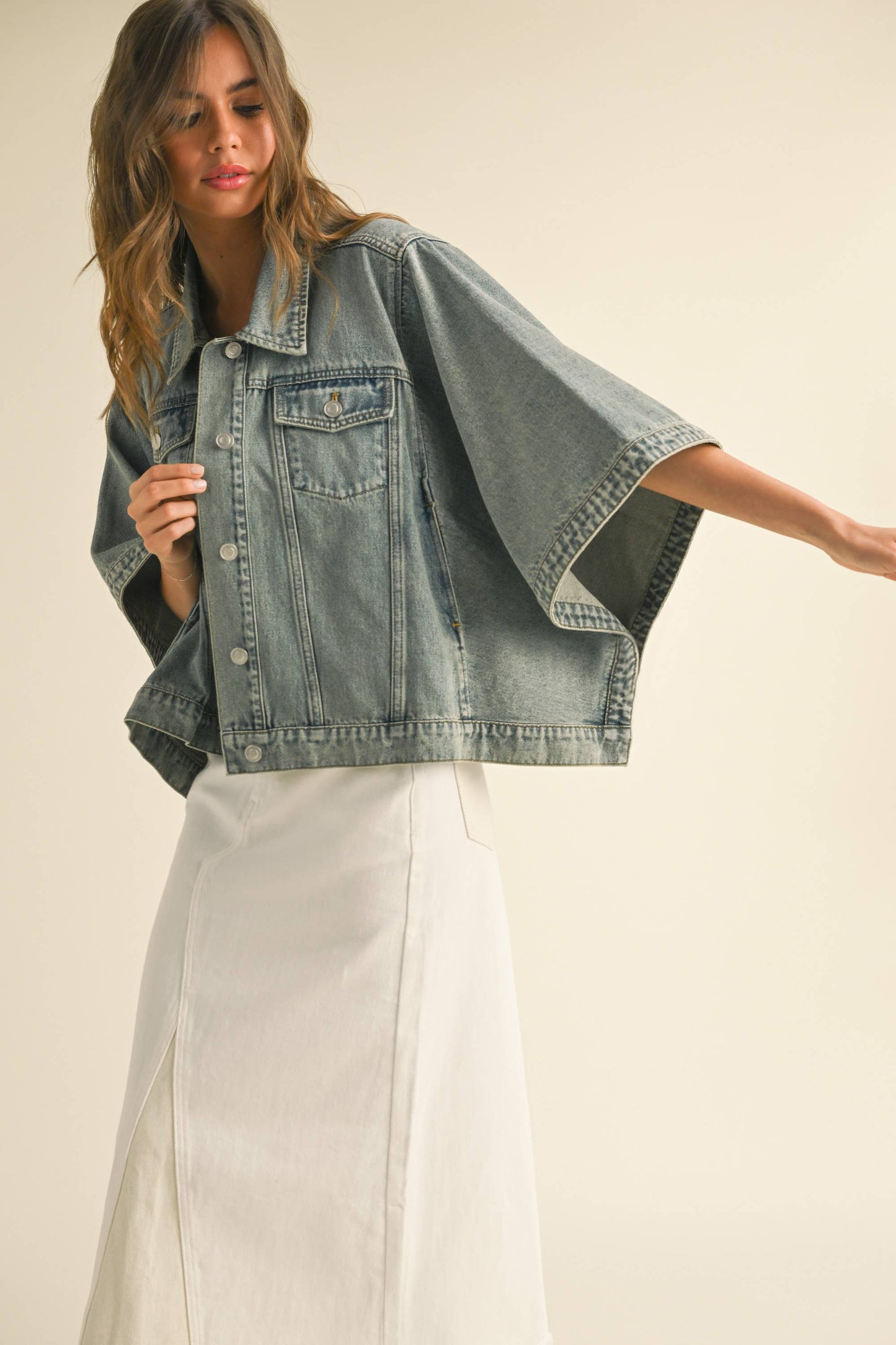 Miou Muse Cape Style Denim Jacket