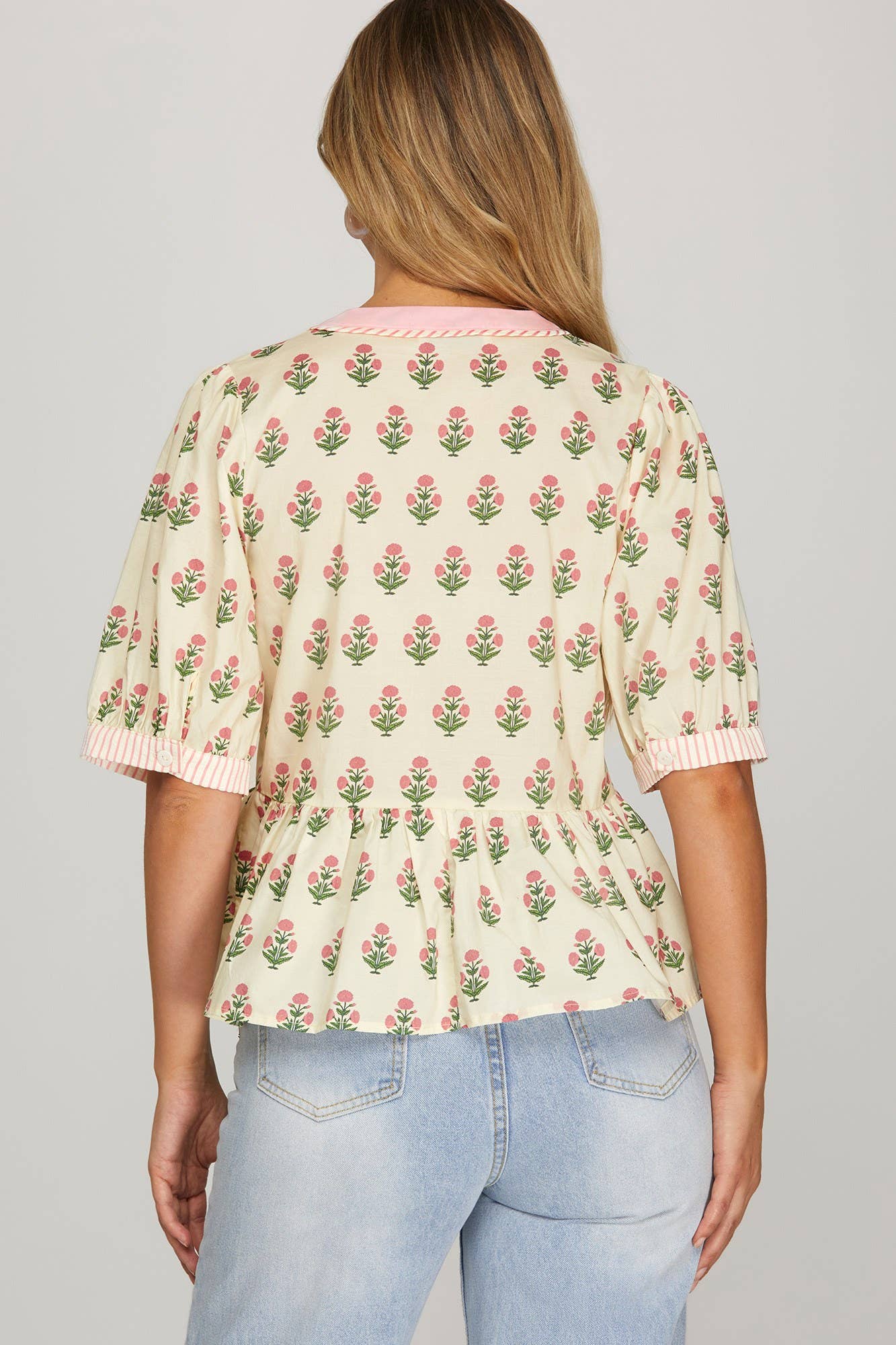 Cream/Pink Floral Print Top