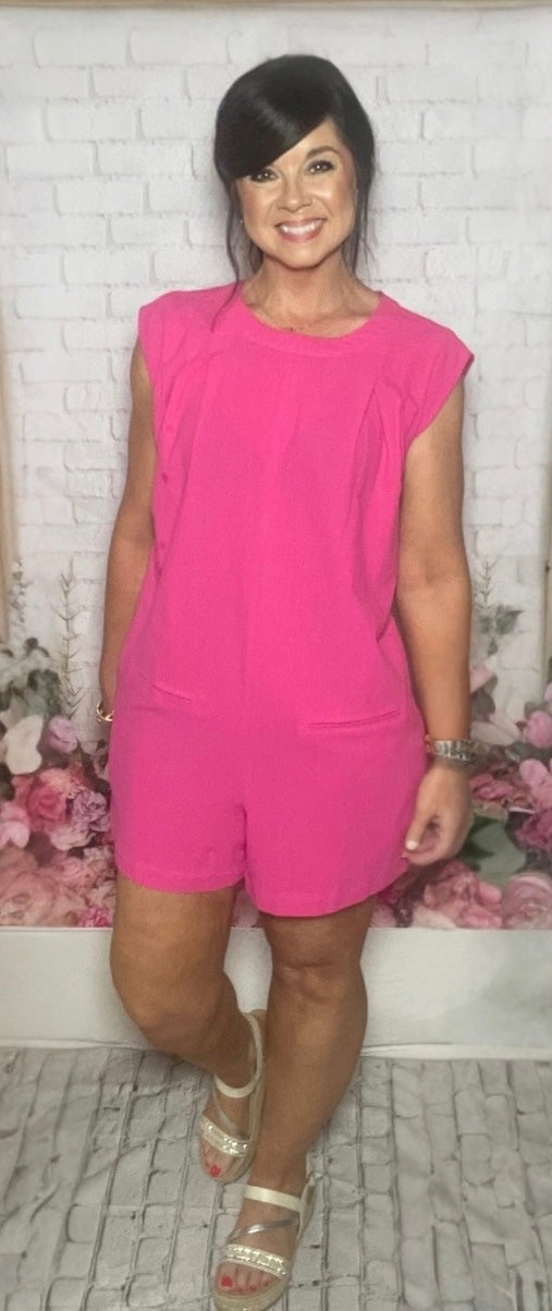 As You Wish Hot Pink Sleeveless Open Back Romper