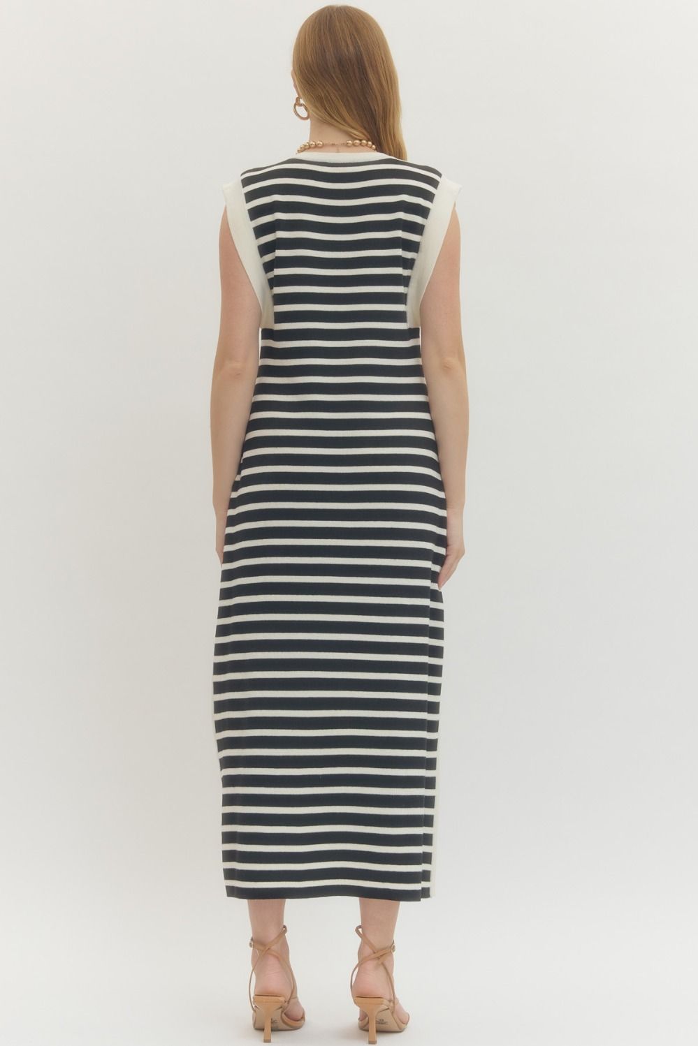 Entro Black & White Striped Maxi Dress with Pockets