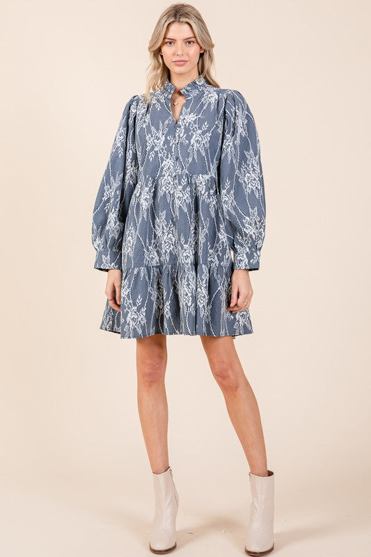 Denim Blue Floral Embroidered Dress