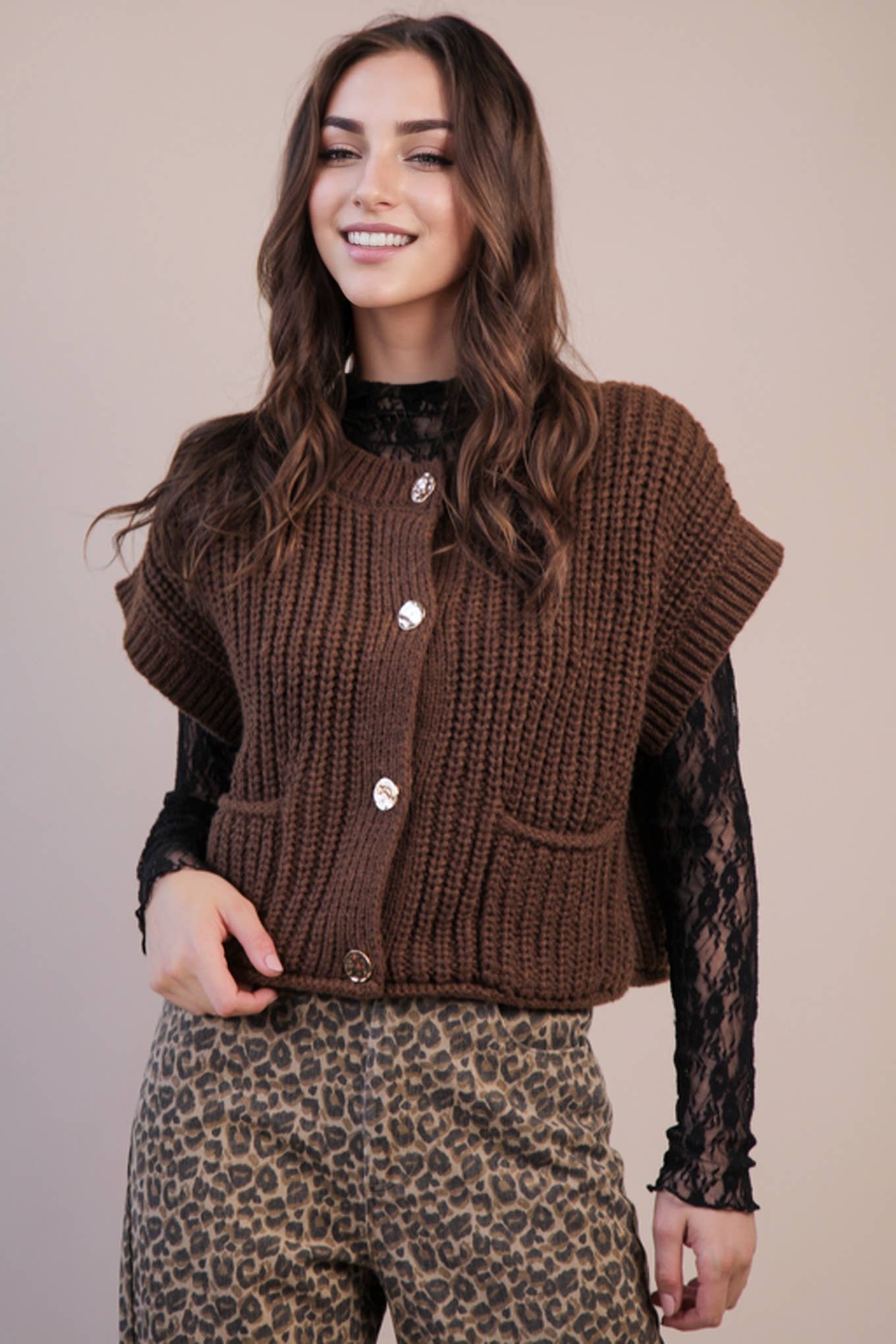 Chocolate Button Down Knit Sweater