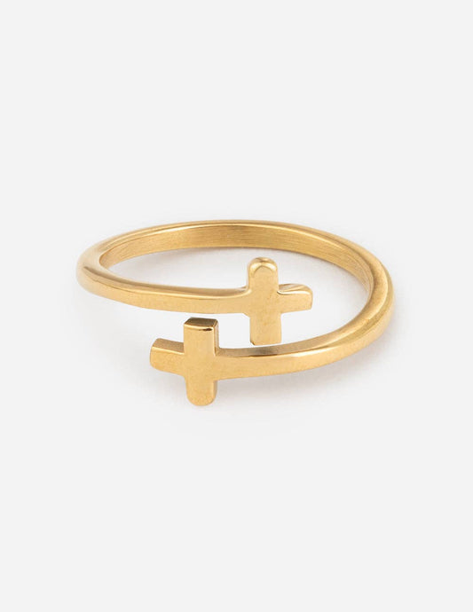 Gold Wrapped Cross Ring: 9