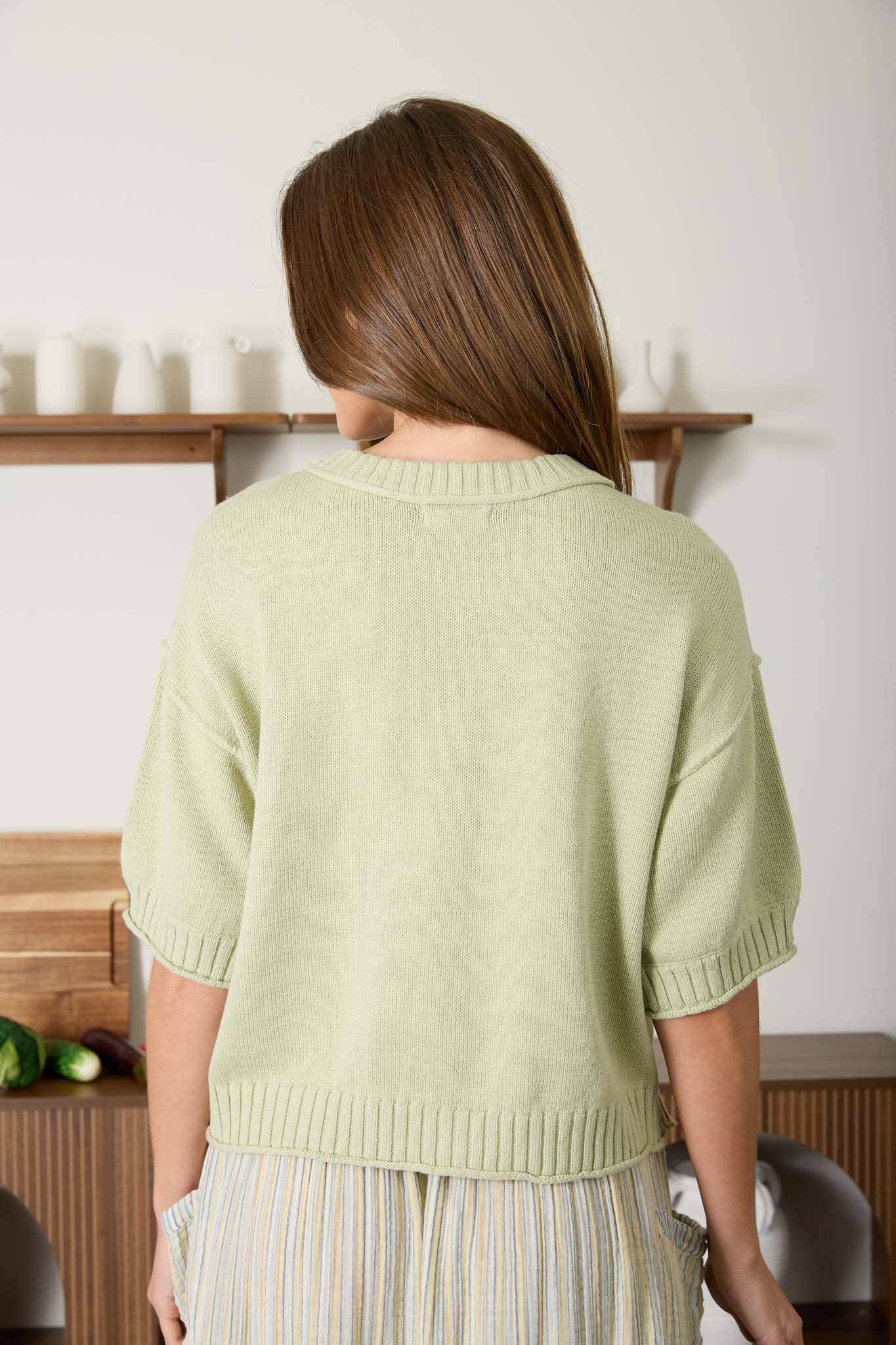 Olive Raw Edge Knit Top