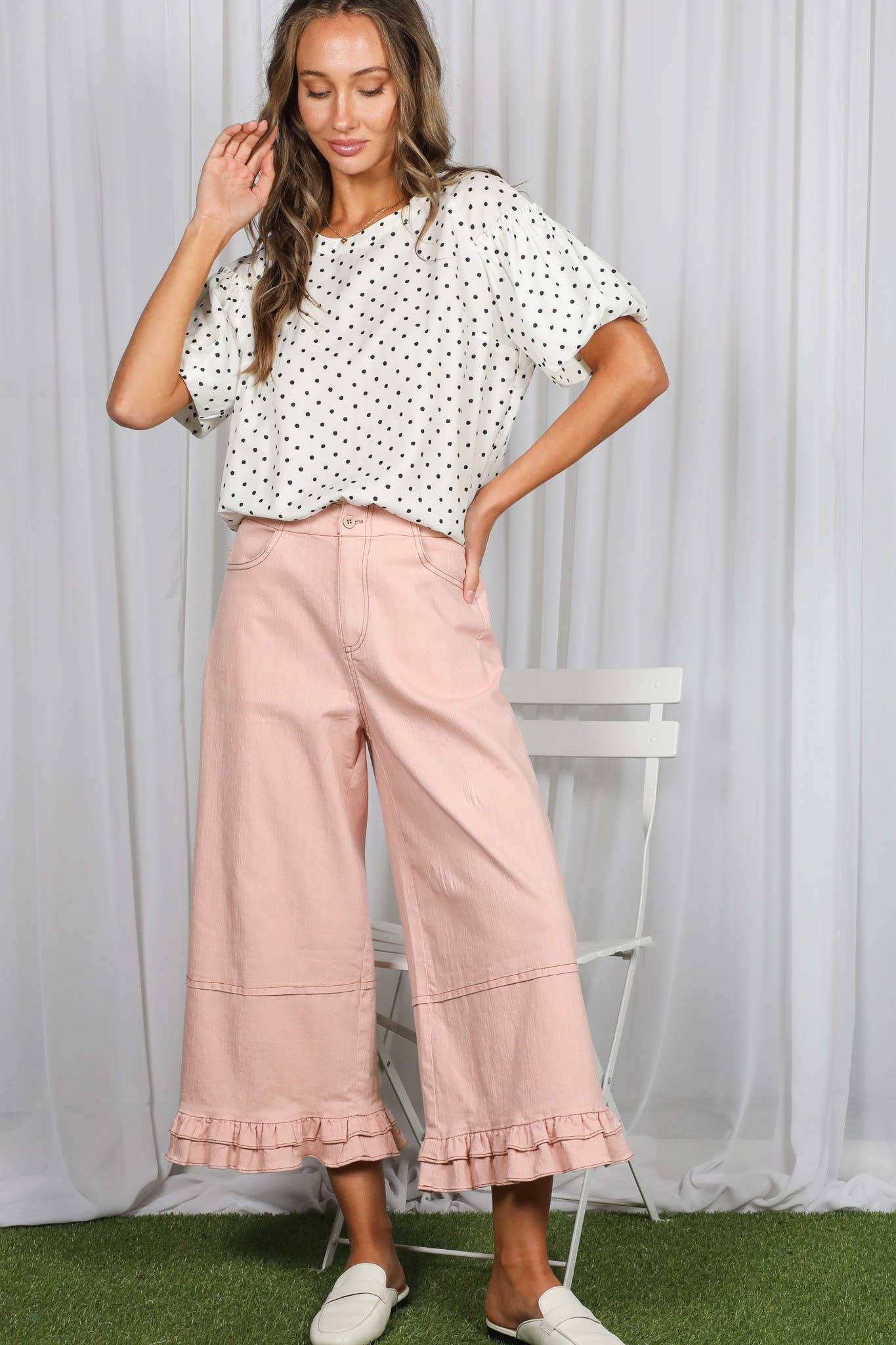 Polka Dot Puff Sleeve Blouse