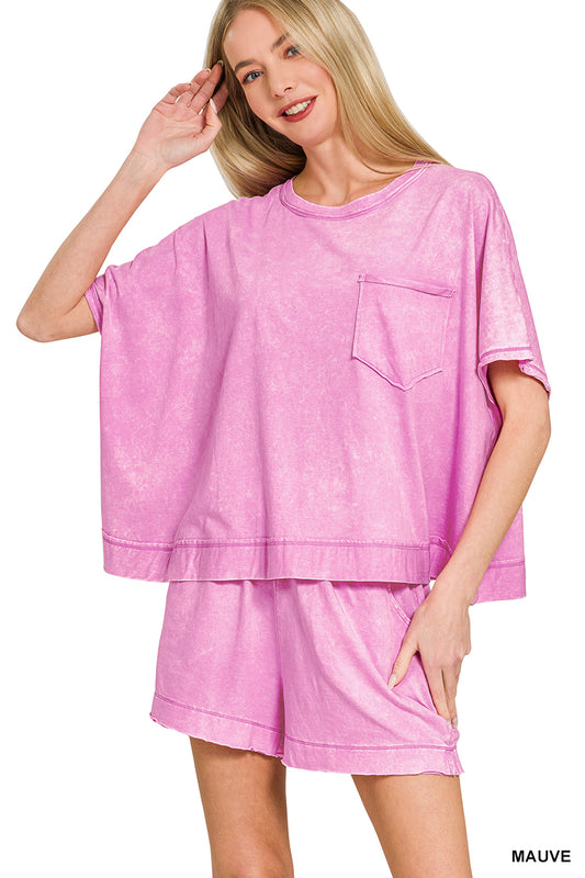 Zenana Mauve Mineral Wash Short Set