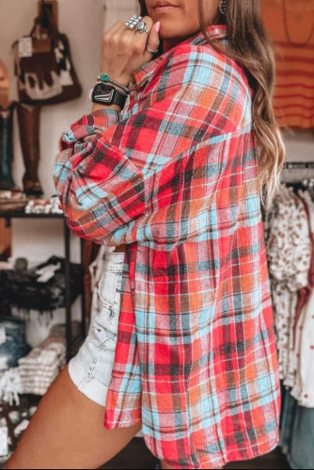 Red Plaid Loose Fit Flannel