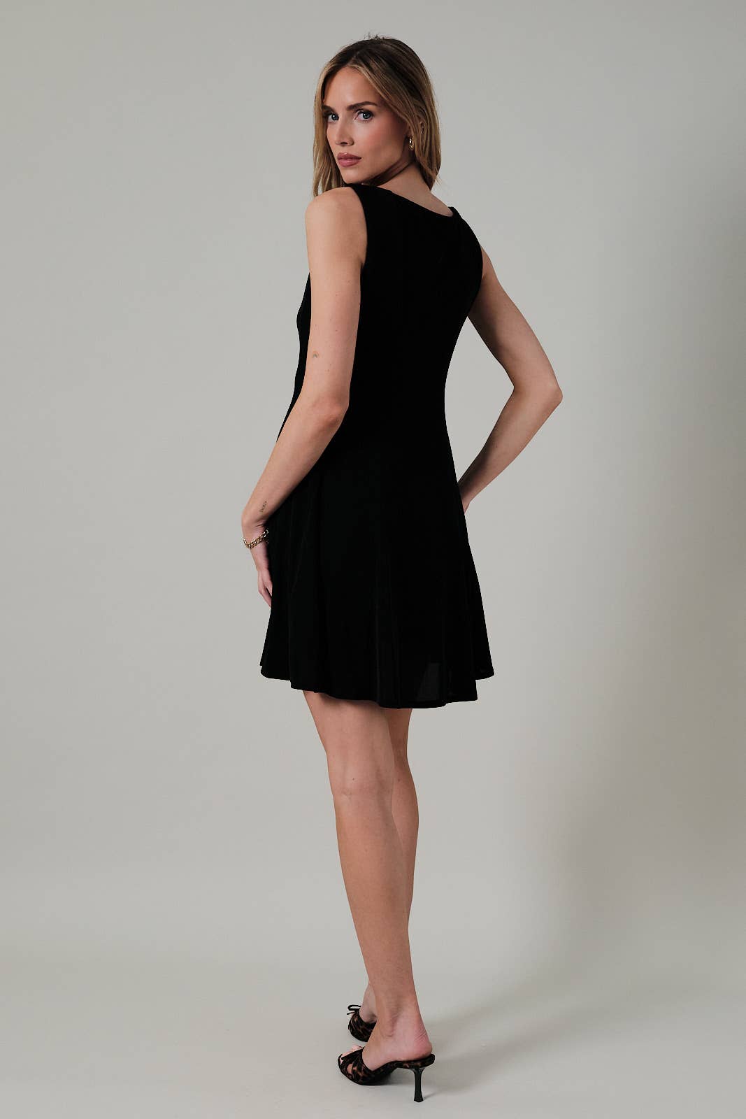 Black Boat Neck Fit Flare Mini Dress