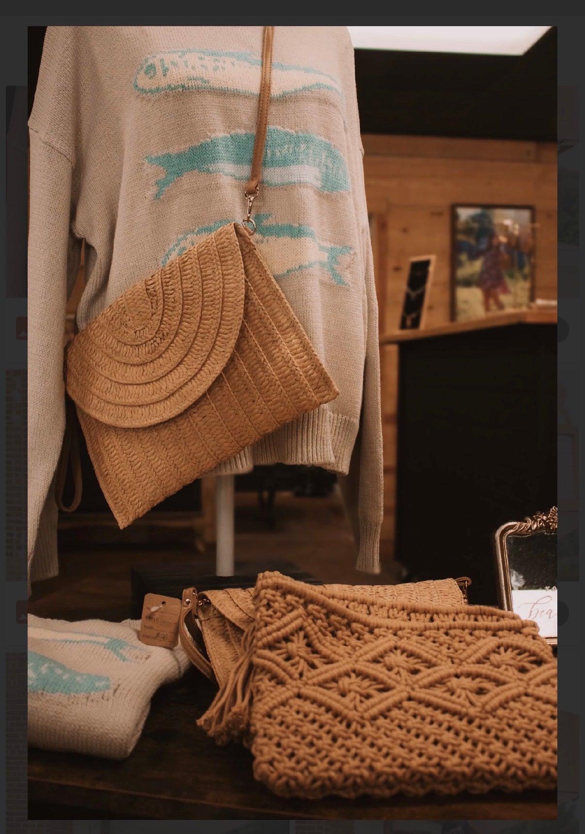Khaki Straw Fold Over Convertible Crossover Clutch