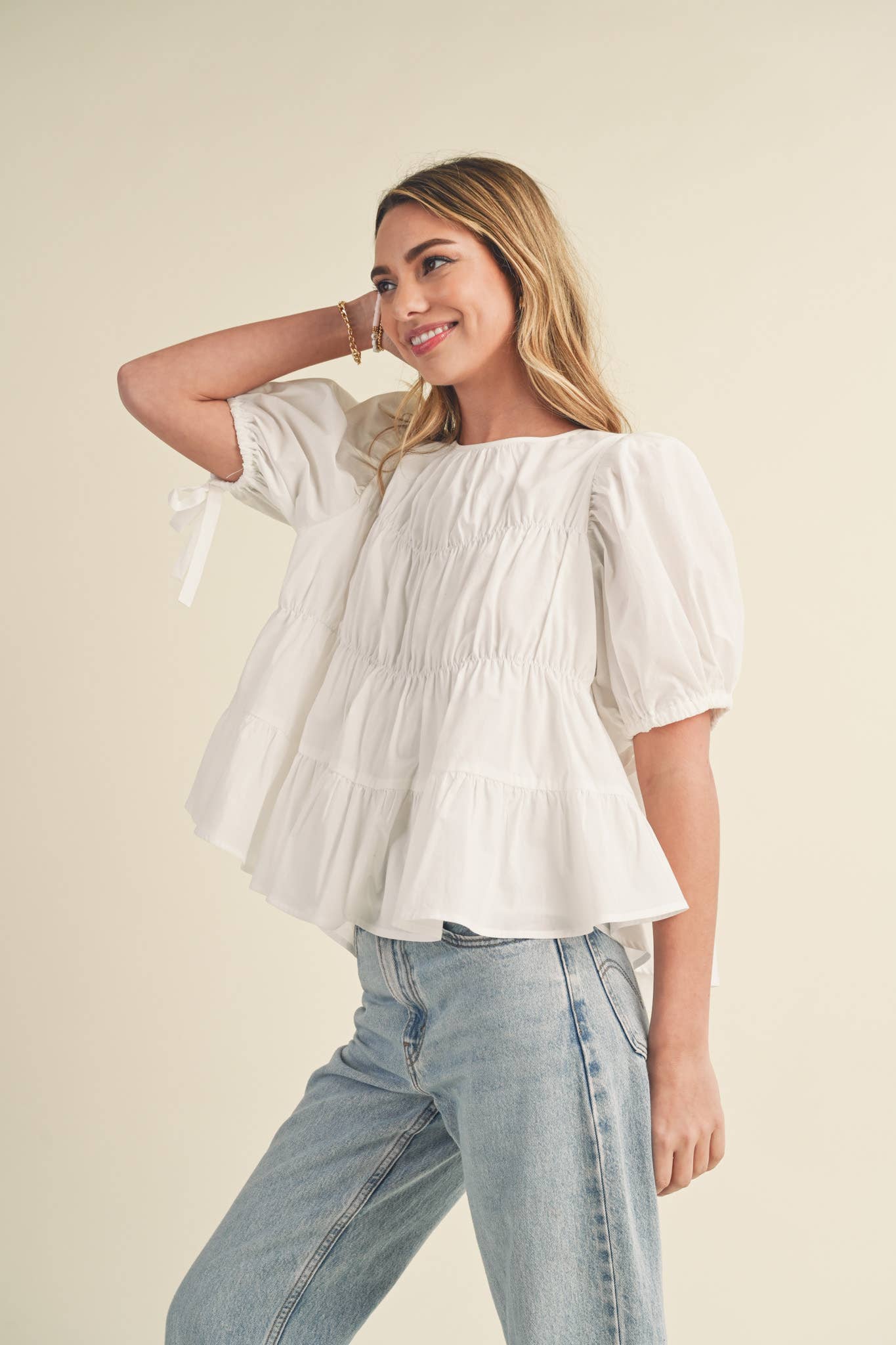 White Cotton Puff Sleeve Top