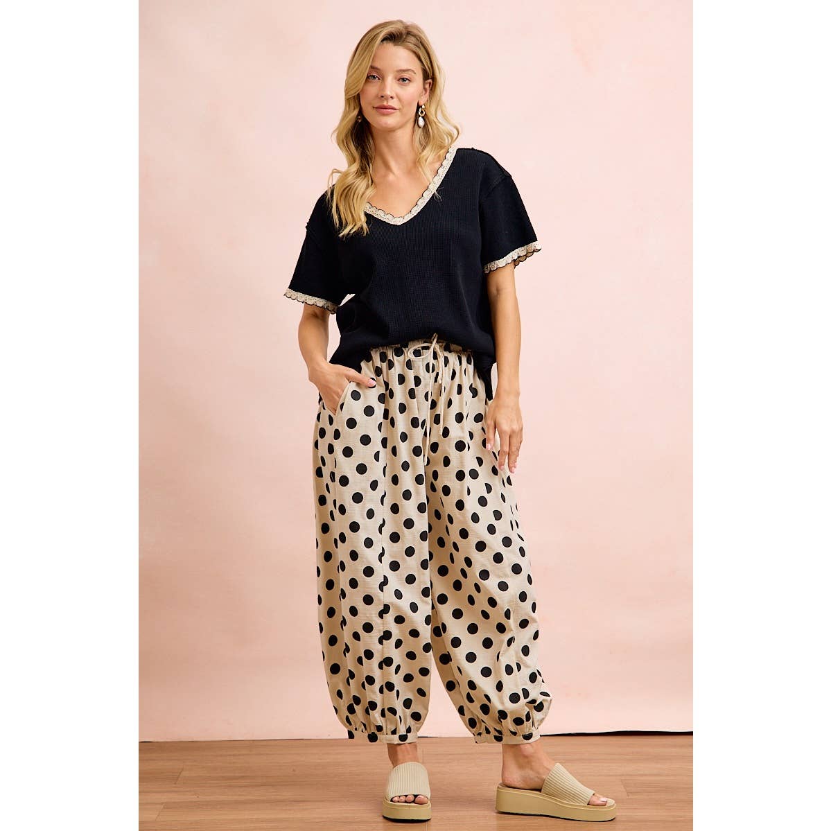 Black & Cream Polka Dot Balloon Pants