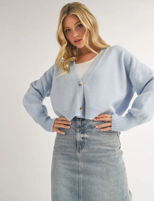 Powder Blue Cropped Cardigan Sweater