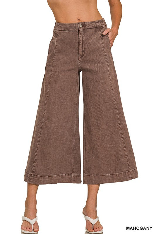 Mahogany High Rise Cropped Gaucho Denim Pants