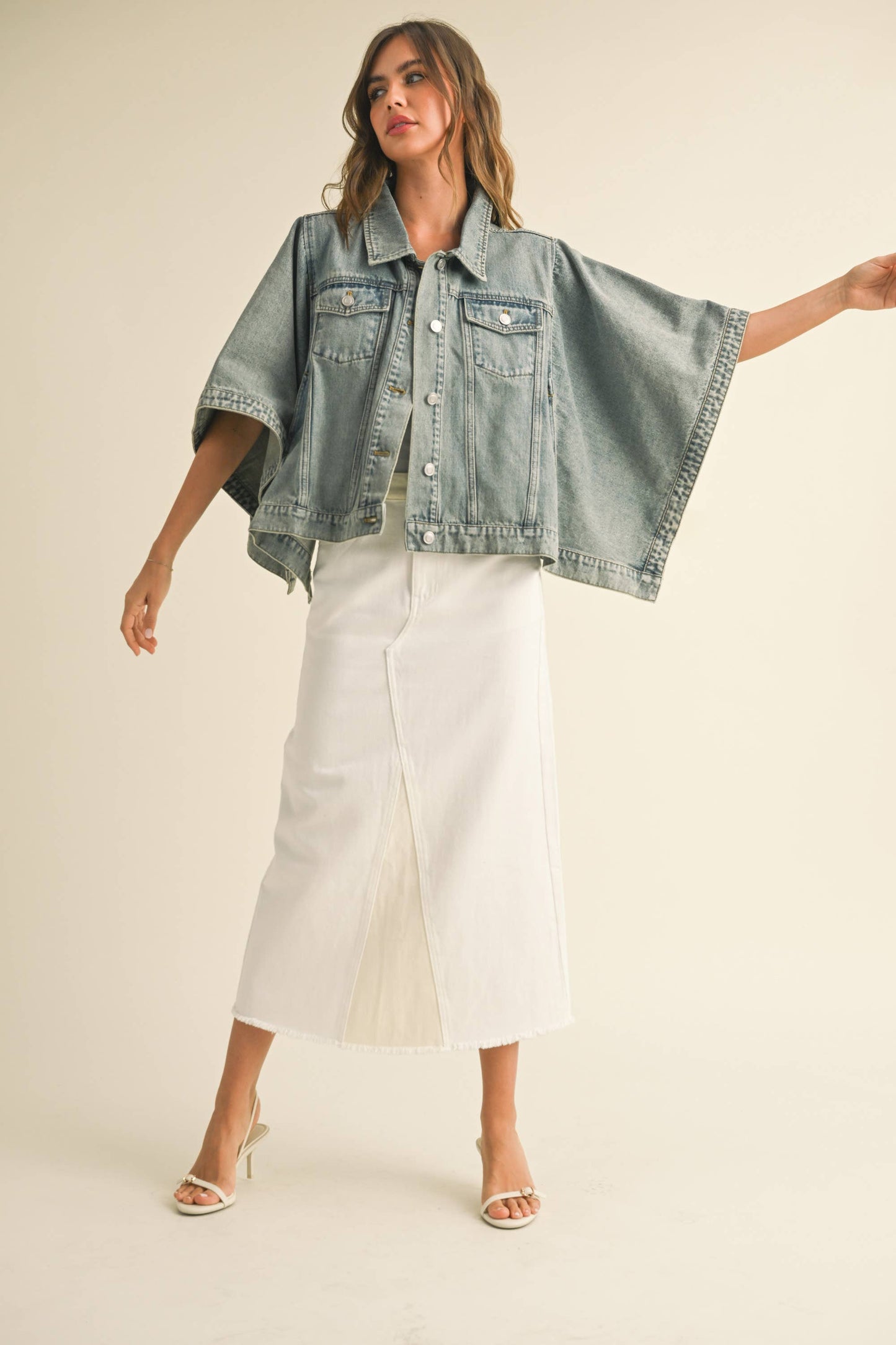 Miou Muse Cape Style Denim Jacket