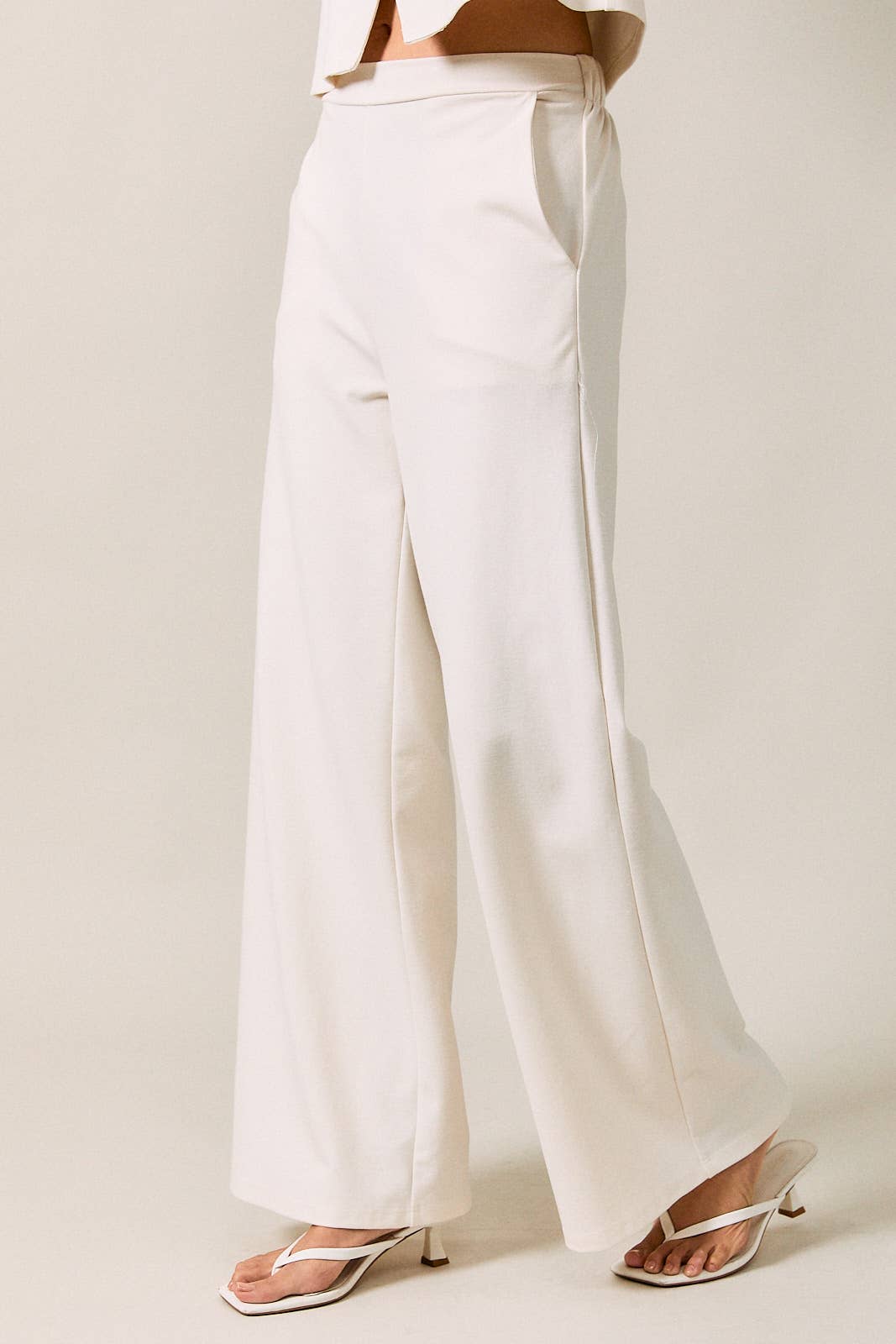Cream High Waist Wide Leg Pants