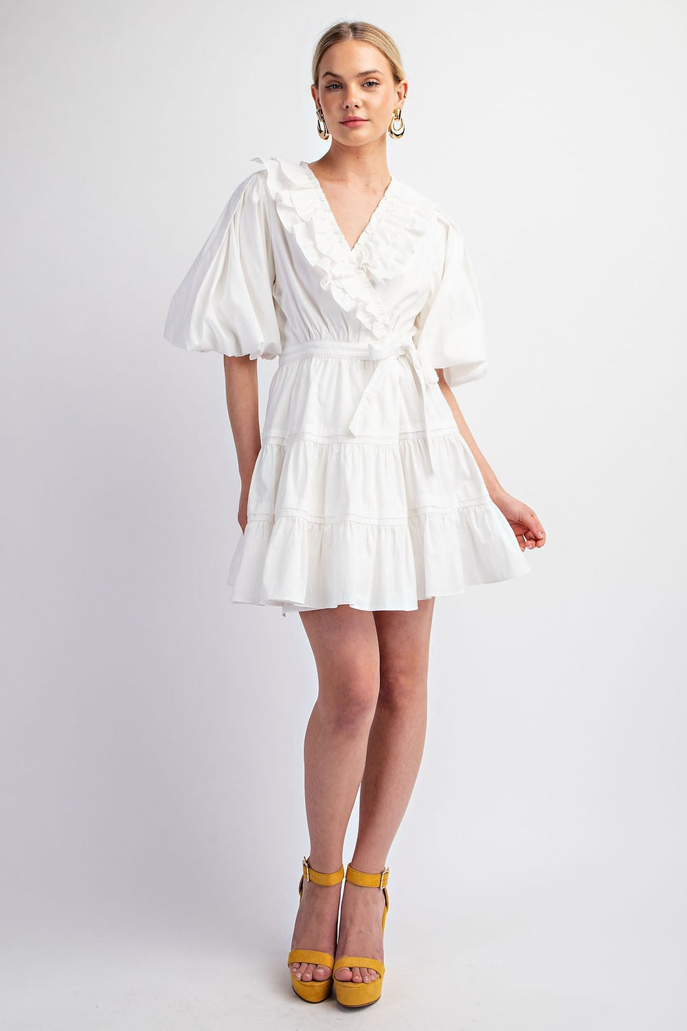 White Tiered Ruffled Mini Dress