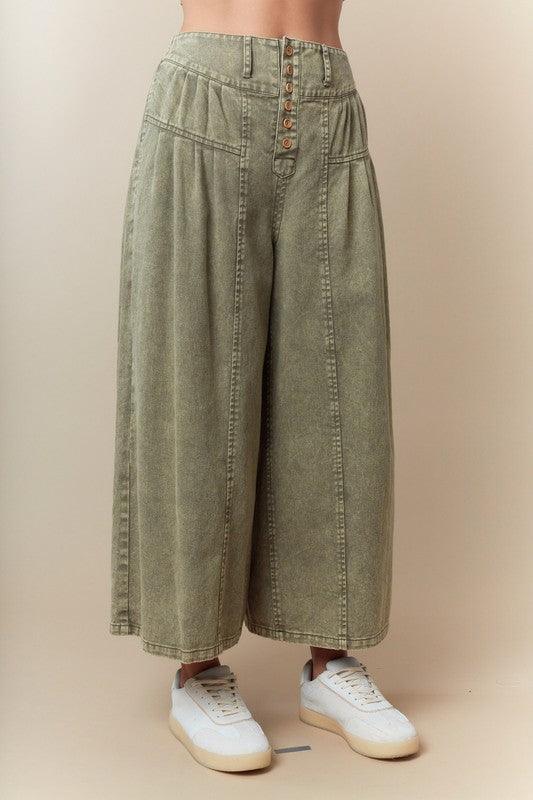 Olive Pleated Wide Leg Pants
