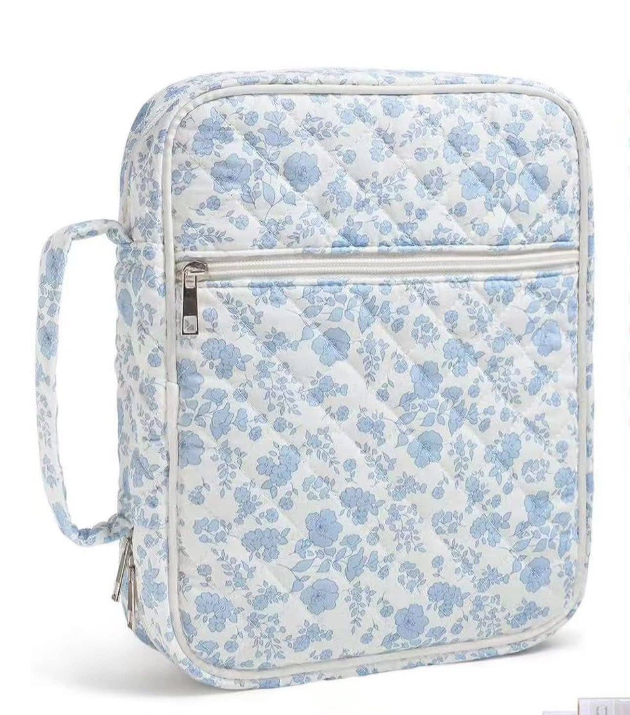 Blue & White Floral Quilted Bible Cover