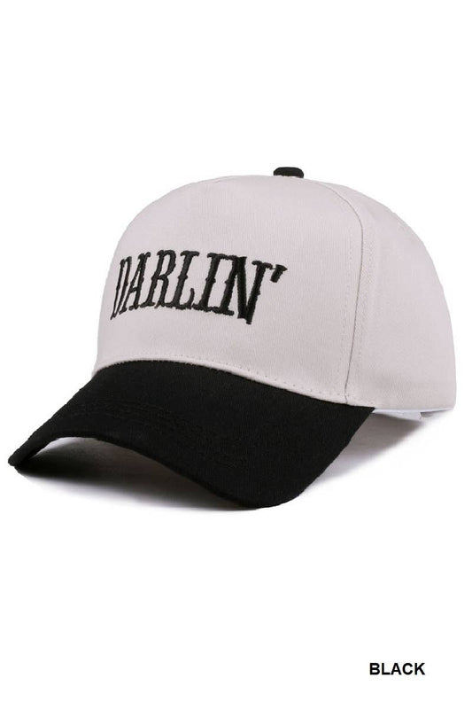 Darlin' Black Embroidered Two-tone Canvas Cotton Cap