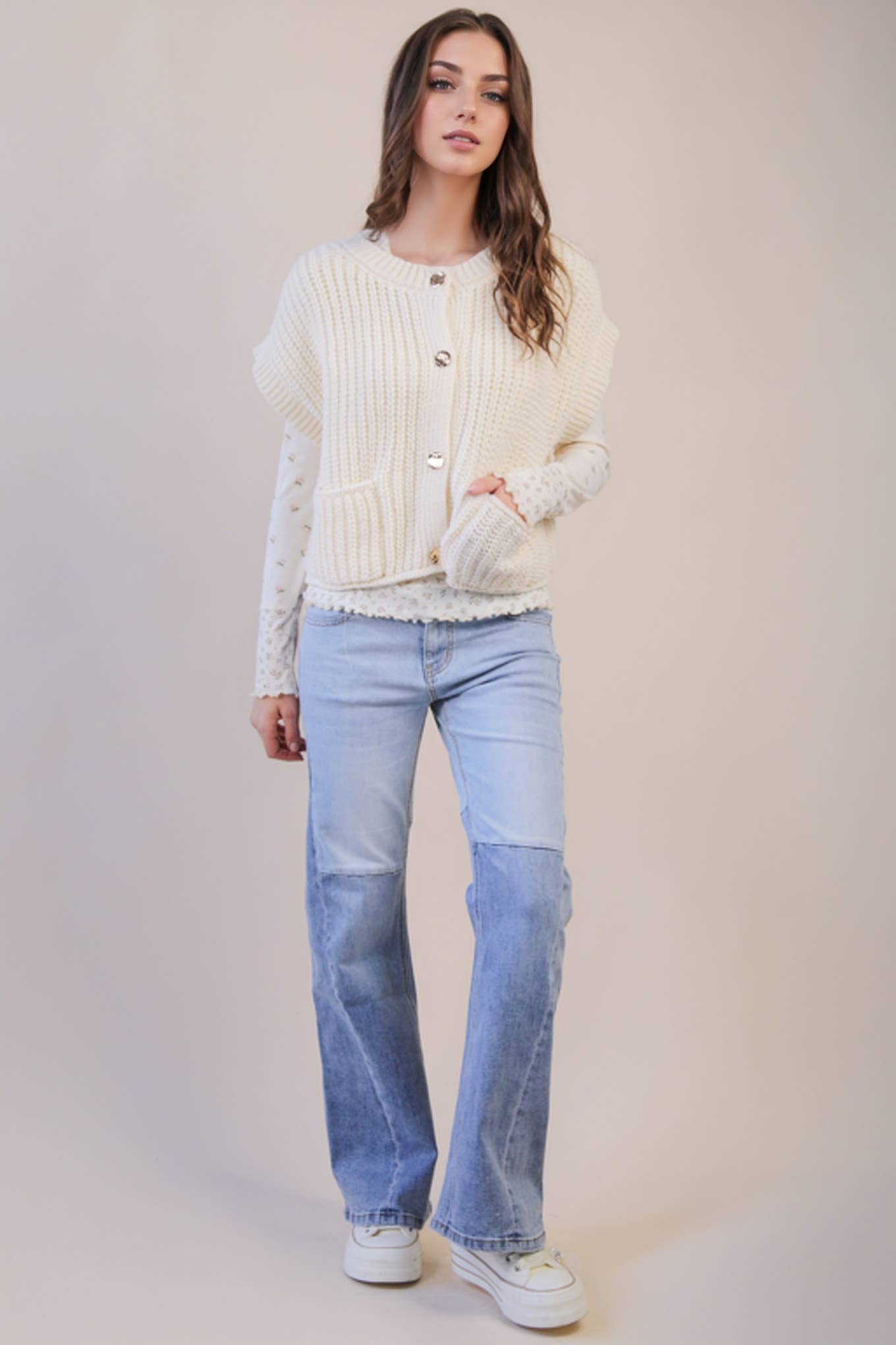 Cream Button Down Knit Sweater