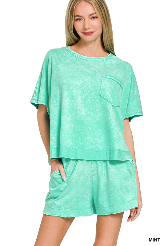 Zenana Mint Mineral Wash Short Set