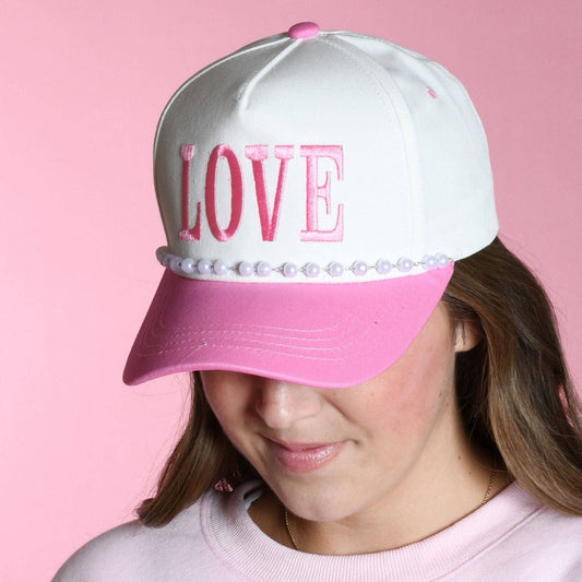 Lulu Mac LOVE Pink White Pearl Trucker Hat