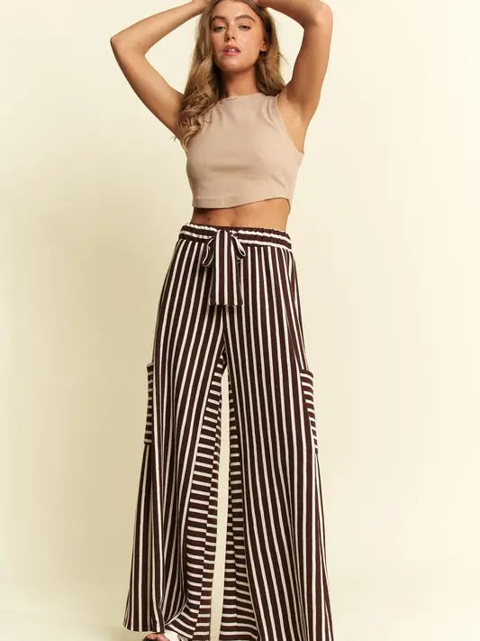 Brown Stripe Wide Leg Pants