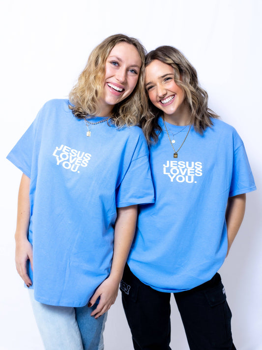 University Blue Jesus Loves You Logo Tee