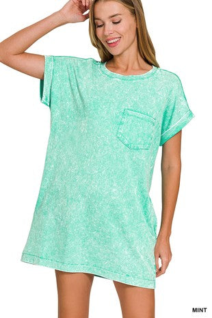 Zenana Mint Mineral Wash T-Shirt Dress