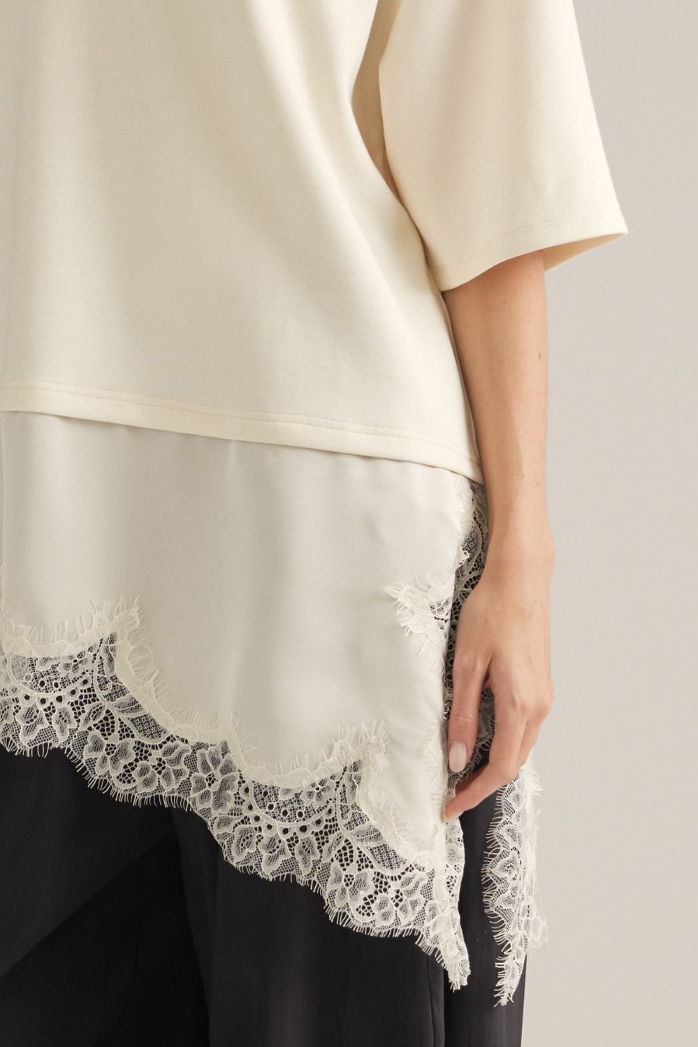 Cream Lace Trim Knit Top