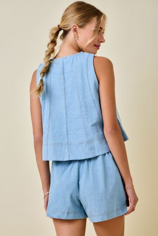 Light Denim Contrast Stitch *Complete Short Set*