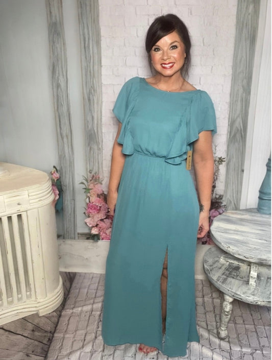 Turning Heads Teal Maxi Dress