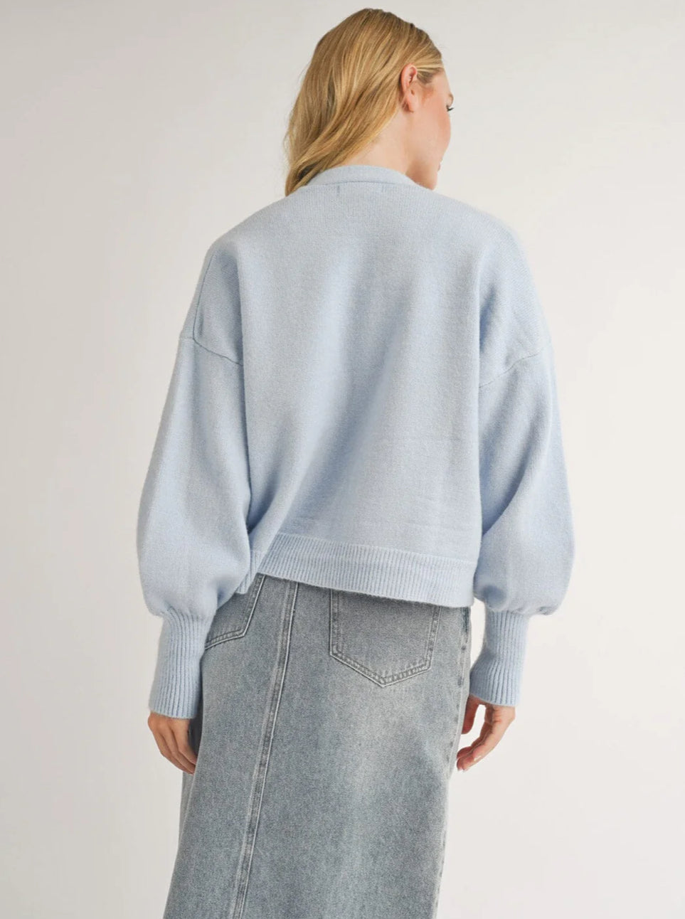 Powder Blue Cropped Cardigan Sweater