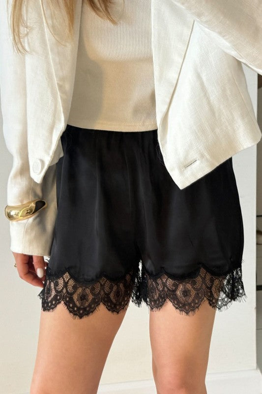 Black Lace Trim Shorts