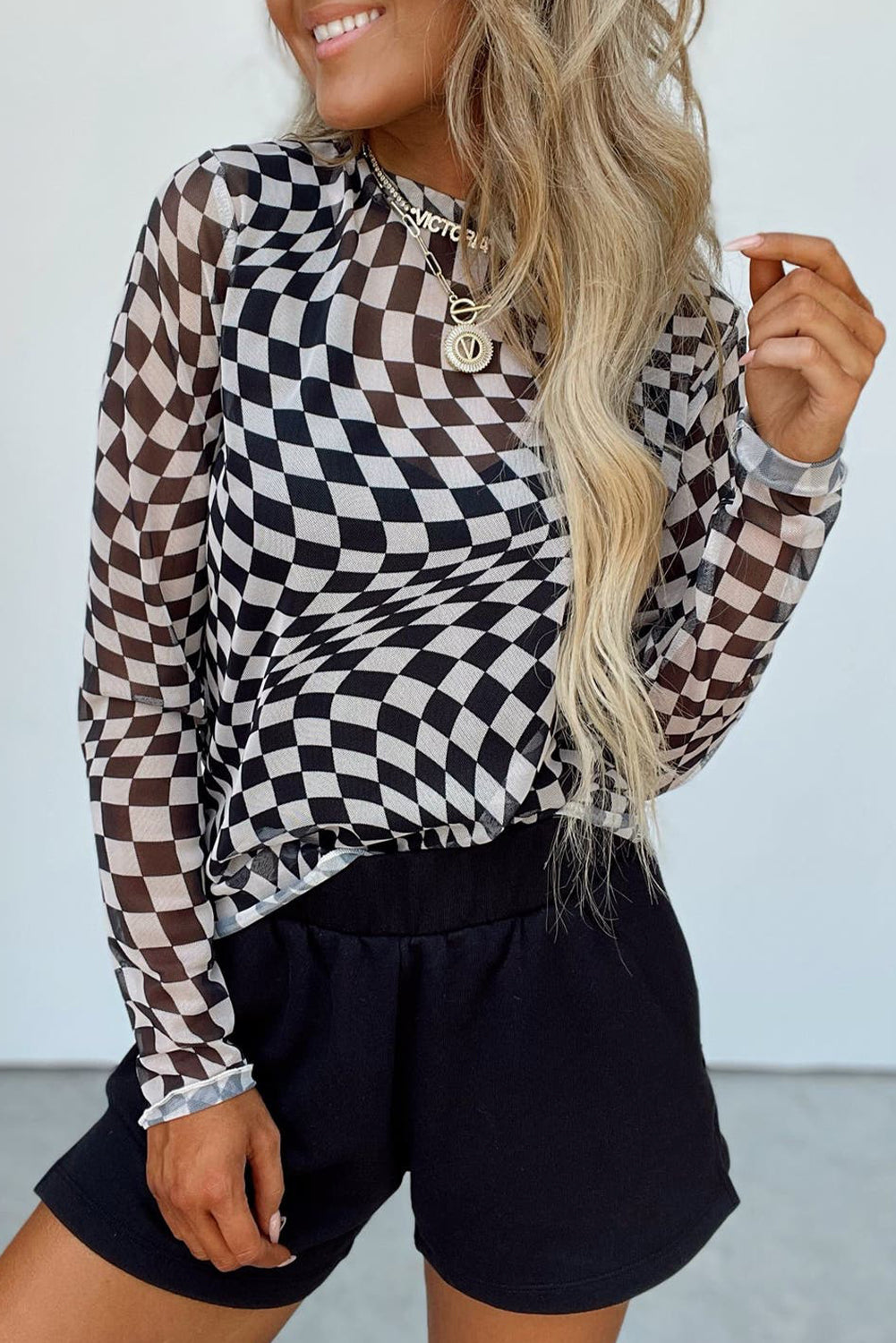 Checkered Mesh Layering Top