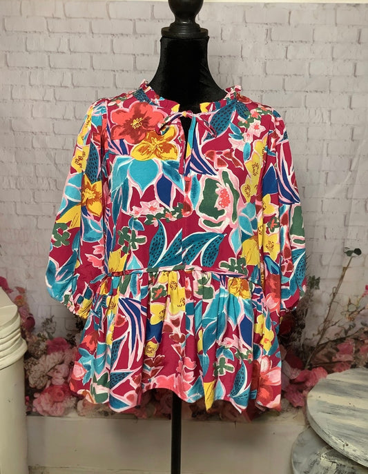 Umgee Mulberry Mix Floral Top