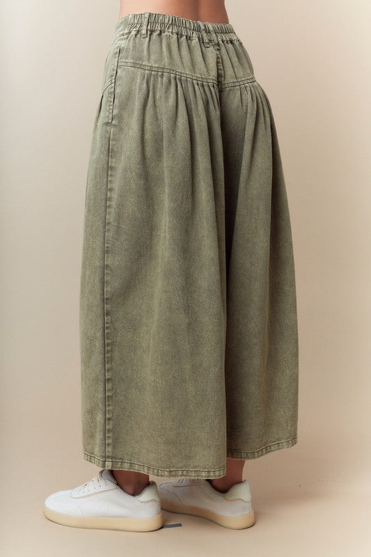 Olive Pleated Wide Leg Pants